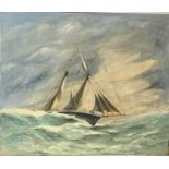 Schooner running before the wind with shortened sail Early 20th-century oil on canvas 63 x 77cm