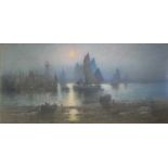 William COX (act.c.1888-1897) Moonlit Harbour, St Ives Pastel Signed 45 x 91cm View the Virtual