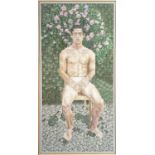 John HOPWOOD (1942-2015)Pool Bather with RosesOil on canvas101.5 x 50.5cmCondition report: This