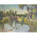 Elizabeth Lamorna KERR (1905-1990)River at Old Basing Oil on board Signed Inscribed to verso30 x