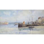 Charles Eyres SIMMONS (1872-1955)Porthleven Quay Watercolour Signed Indistinctly inscribed label