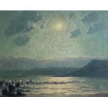 M J HOLMAN Summer Moonlight, St IvesOil on board Signed Inscribed label to verso 33 x