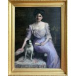 Norman GARSTIN (1847-1926) The Lilac Dress, A portrait of Mabel St John Mildmay, she sits on the arm