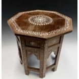 An Hoshiarpur octagonal occasional table, circa 1920's, Northern India, inlaid with bone, height