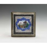 A Persian silver and painted enamel cigar box, early 20th century, height 3cm, width 14.5cm, depth