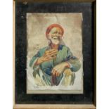 A Persian watercolour of an elderly man, signed and dated 'V. David, Studio Hayrapetian, 1957