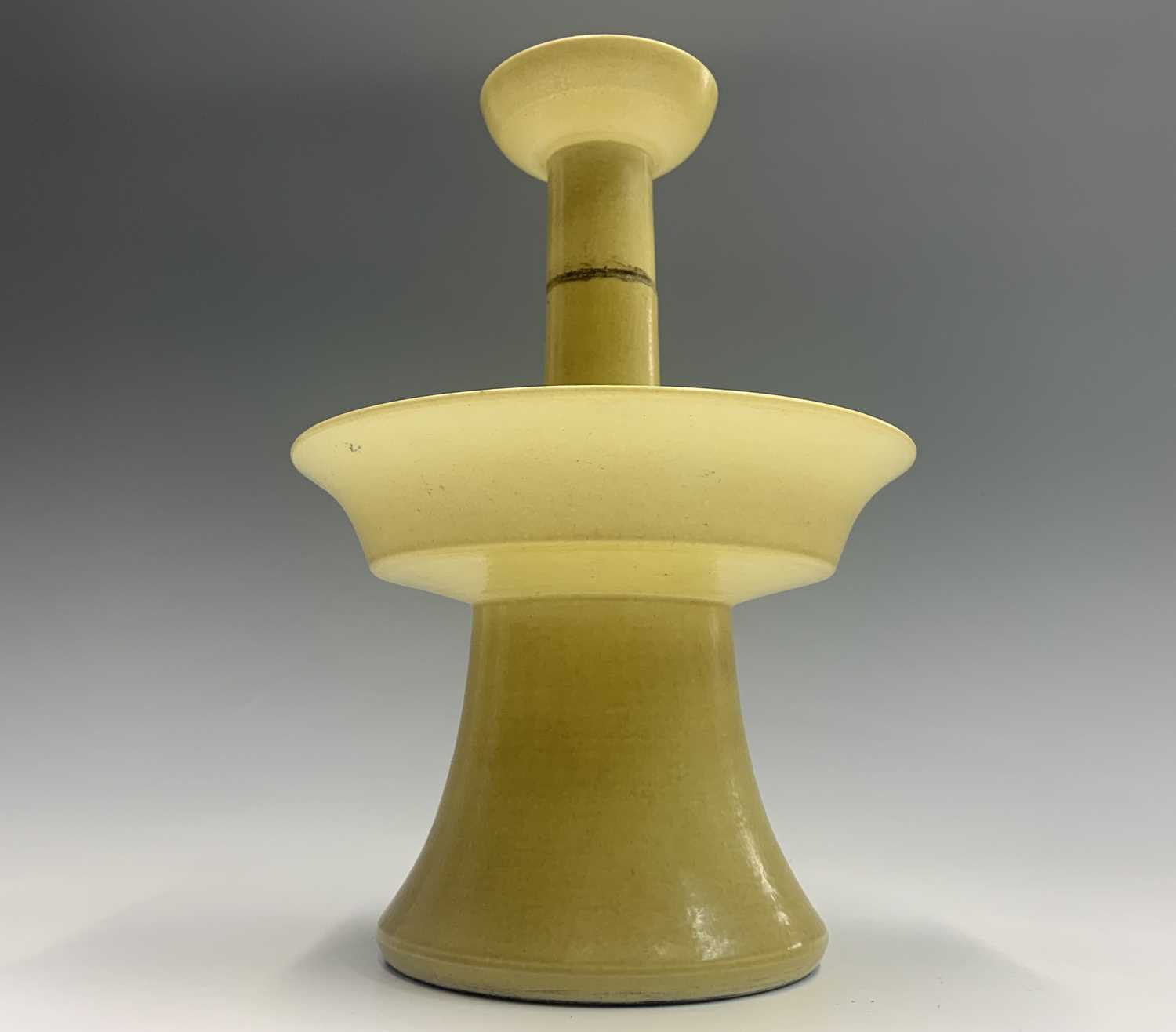 A Chinese yellow glazed porcelain candlestick holder, 18th/19th century, with a four-character - Image 6 of 28