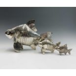 A Chinese silver plated articulated model of a fish, 20th century, length 36cm, together with two