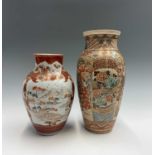 A Japanese Satsuma pottery vase, circa 1900, height 31cm and a Japanese Kutani porcelain vase,