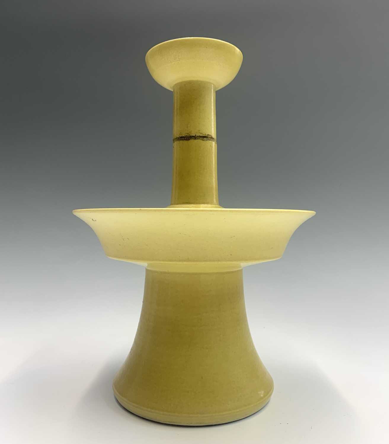 A Chinese yellow glazed porcelain candlestick holder, 18th/19th century, with a four-character - Image 4 of 28