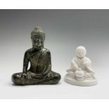 A Chinese bronze and gilt splashed figure of Buddha, 20th century, height 13.5cm, together with a