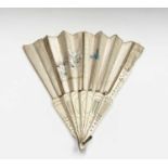 A Chinese painted silk fan and ivory fan, early 20th century, length 27cm, extended width 48cm.