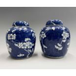 A pair of Chinese prunus blossom ginger jars, circa 1900, each with four character Kangxi mark,