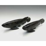 A pair of Chinese bronze models of carp, height 8.5cm, length 28cm. Condition report: No condition
