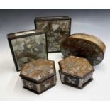 Five Chinese hardwood and mother of pearl boxes, early-mid 20th century, largest; height 7cm,
