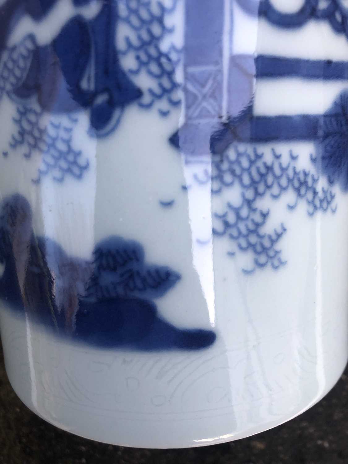 A Chinese blue and white porcelain transitional brush pot, of slender cylindrical form, decorated on - Image 20 of 31