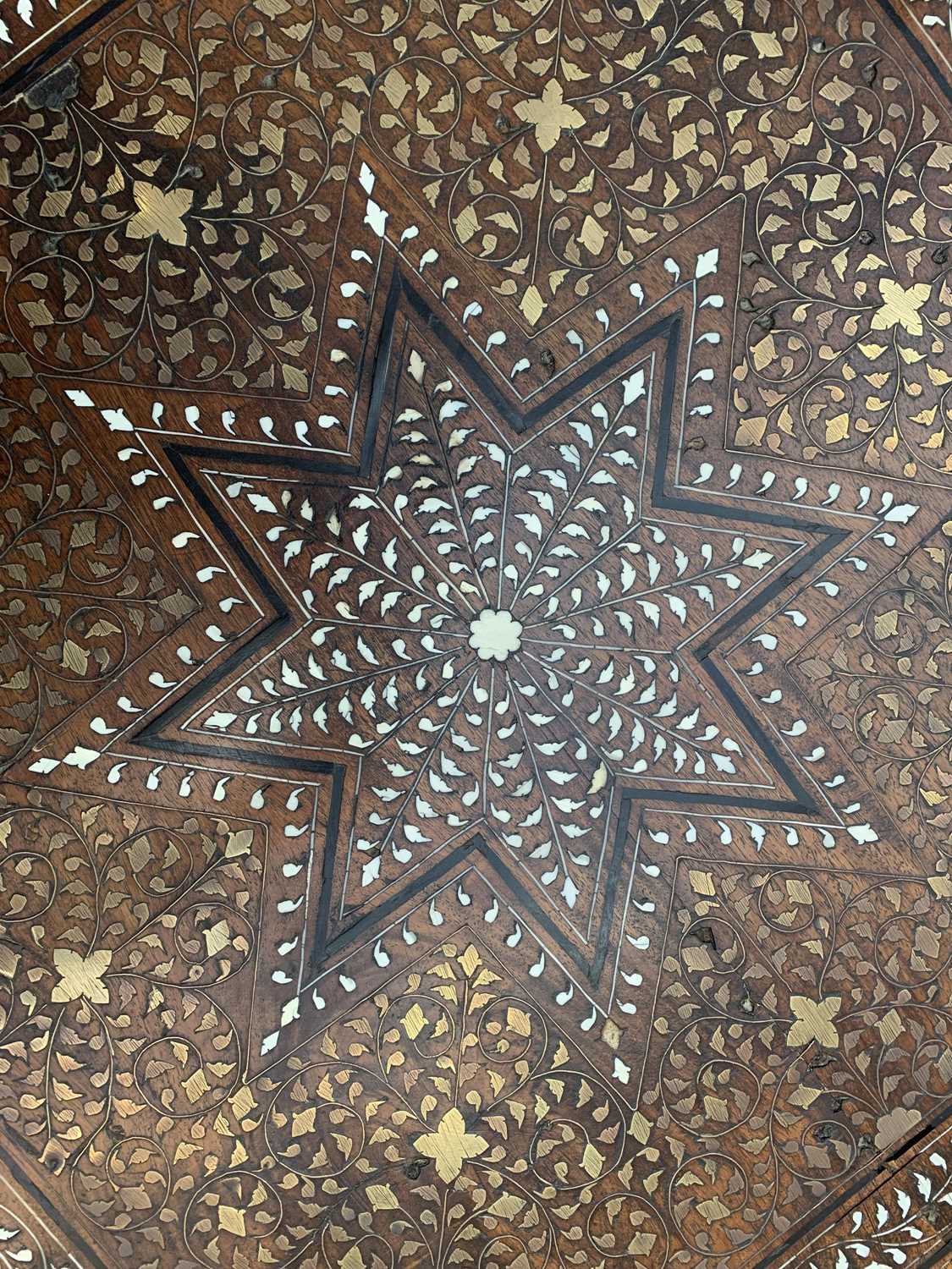 A Hoshiarpur folding octagonal occasional table, Northern India, circa 1880, inlaid with bone and - Image 2 of 4