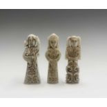 Three Chinese carved greenstone figures, of women in traditional dress, 20th century, height 7.5cm.