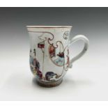 A Chinese famille rose export porcelain mug, 18th century, depicting an interior scene with a