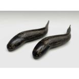 Two Chinese bronze models of fish, length 22cm.