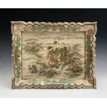 A Japanese Satsuma pottery wall plaque, Meiji Period, with figures and a deer amongst foliage, 35.