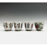 Three Chinese famille rose porcelain cups and a Chinese canton cup, late 18th/early 19th century,