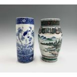 A Chinese famille verte porcelain vase, early 20th century, height 25cm and a Japanese blue and