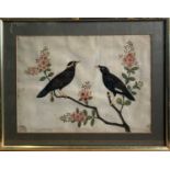 A pair of Chinese rice paintings of birds, circa 1900, 23.5 x 30cm.Condition report: Numerous