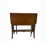An Art Nouveau inlaid mahogany sutherland table, height 69cm, width 67cm, depth 20cm.
