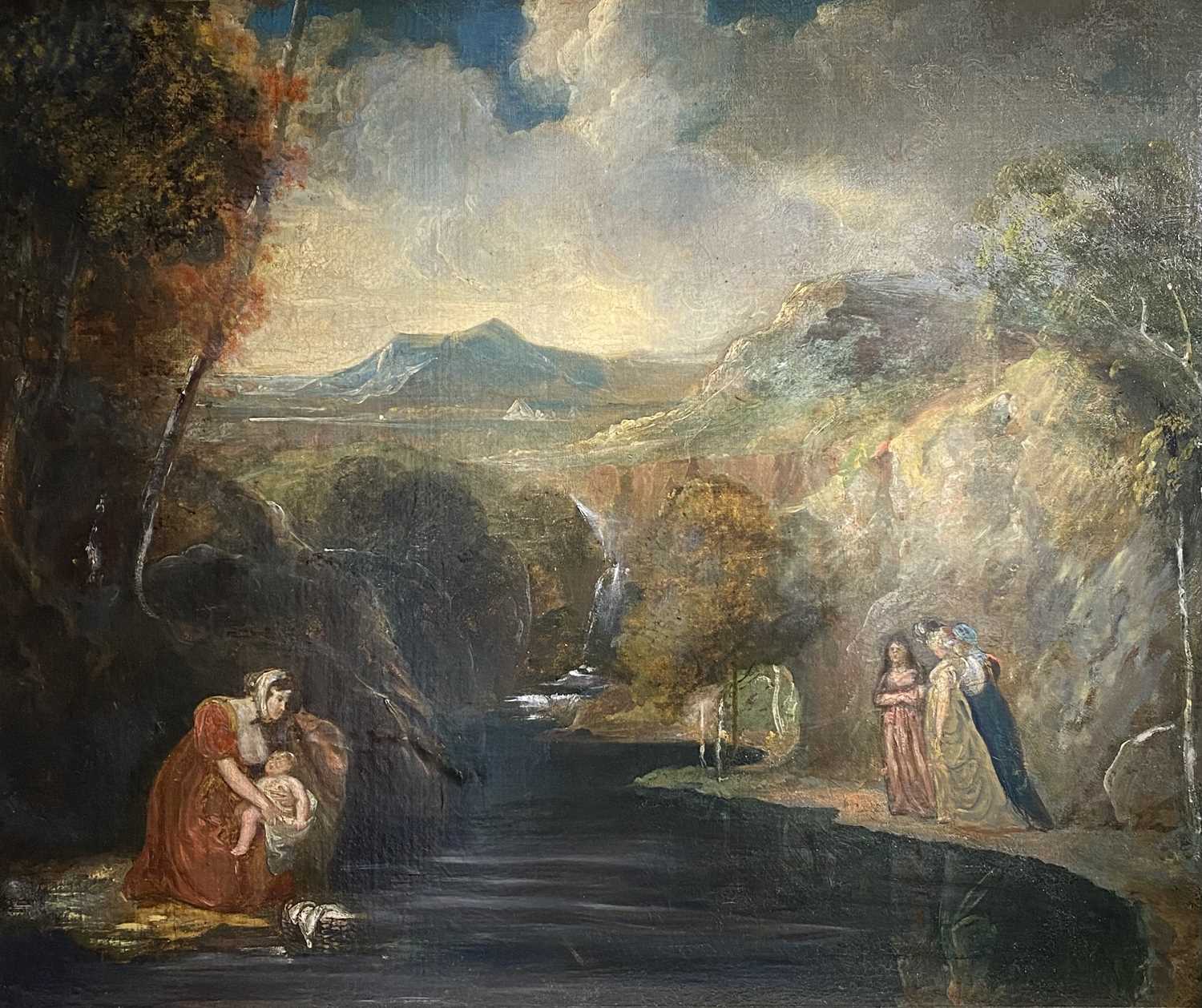 19th-Century figural group in a landscapeOil laid on canvas laid onto board62 x 75cm