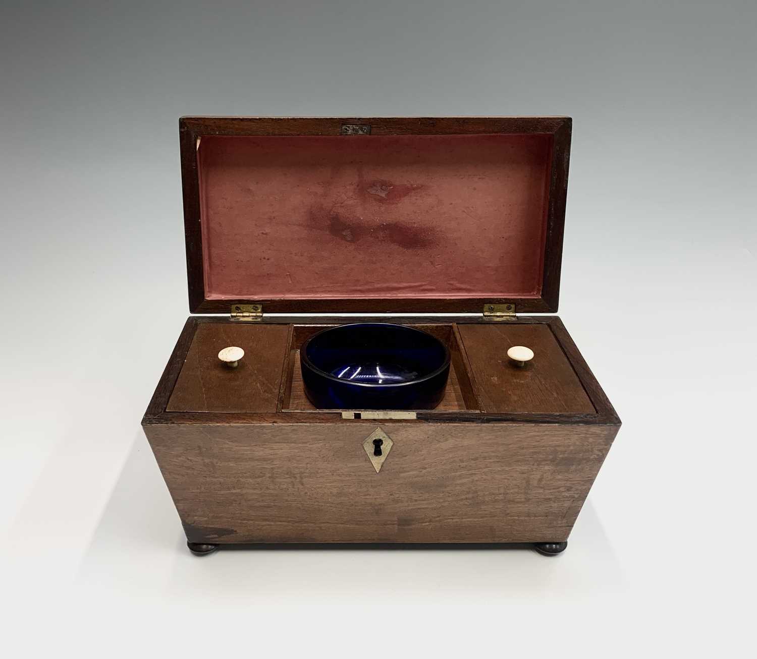 A Regency mahogany tea caddy, the interior with two lidded compartments and aperture for a mixing - Image 4 of 5