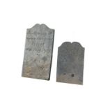 Two early 20th century slate pet gravestones, one inscribed 'In memory of my dear little friend