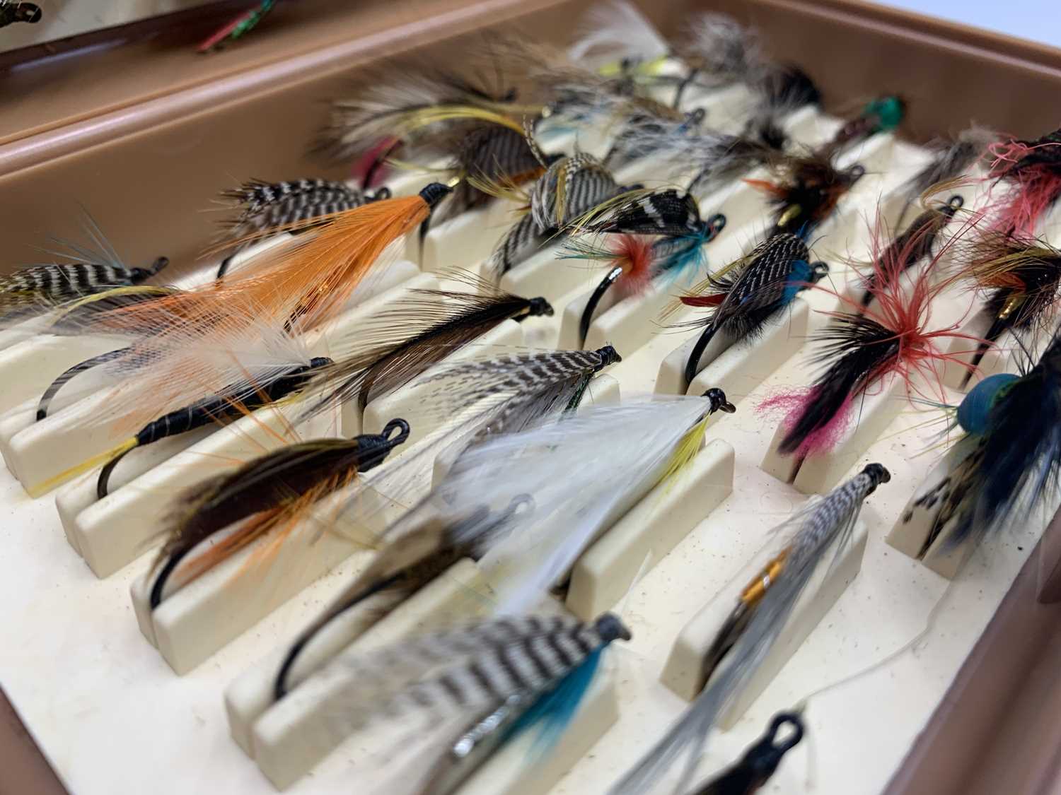 Two boxes of assorted fishing flies and a small quantity of other flies, contained in a mahogany - Image 6 of 8