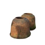 Two terracotta rhubarb forcers. Height 34cm.Condition report: Slight chips to the base on both,