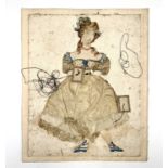 A Regency style hand painted cut paper and textile articulated collage picture of a young woman,