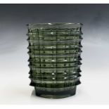 A mid century modern grey glass vase, possibly Italian, with vertical and horzontal moulded