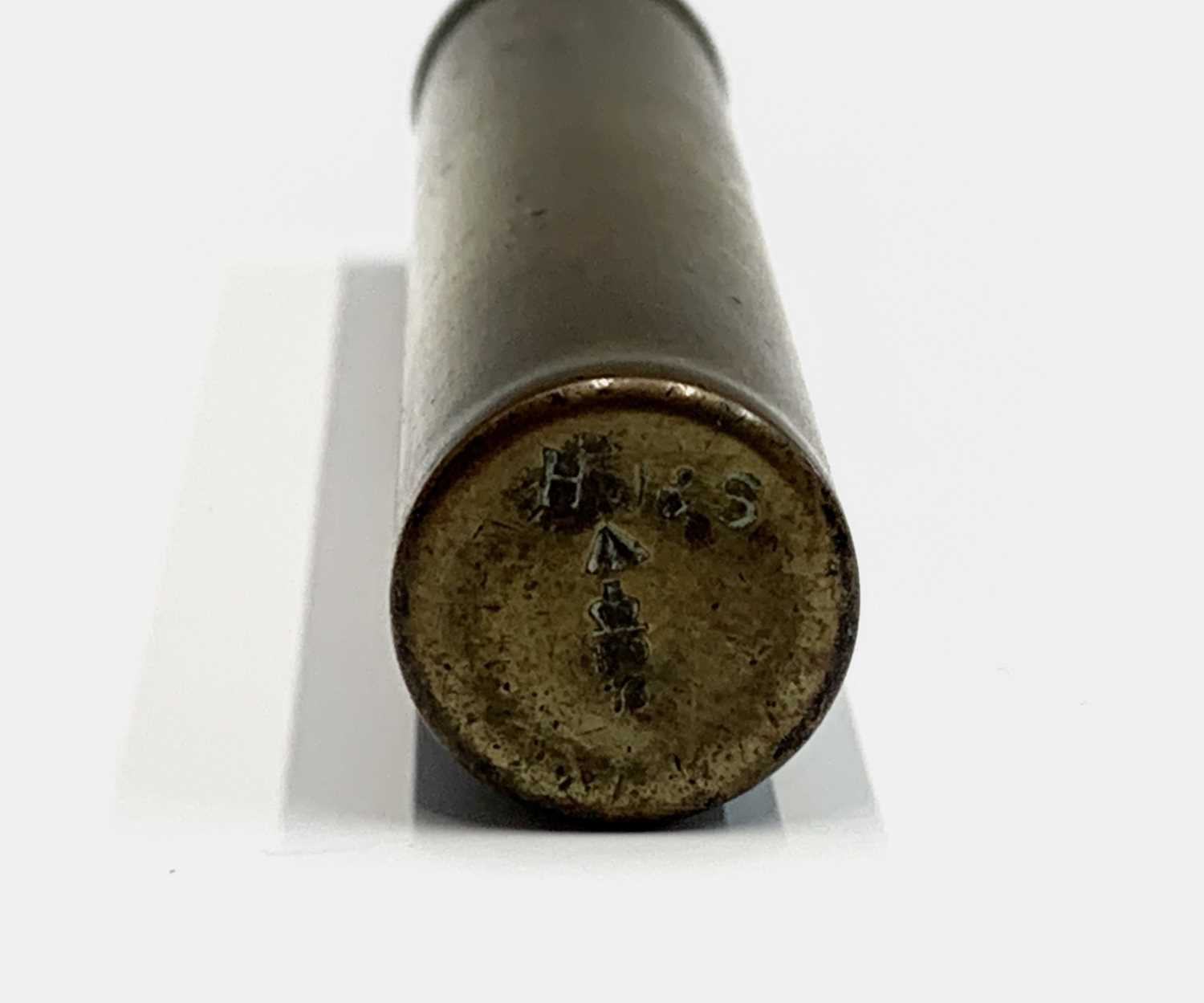 A 19th century copper and brass small powder flask, length 8cm, another powder flask and a - Image 7 of 11