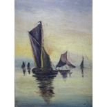 M.P. (20th Century British School)Boats in Calm WatersOil on canvas Signed with initials29 x 21.