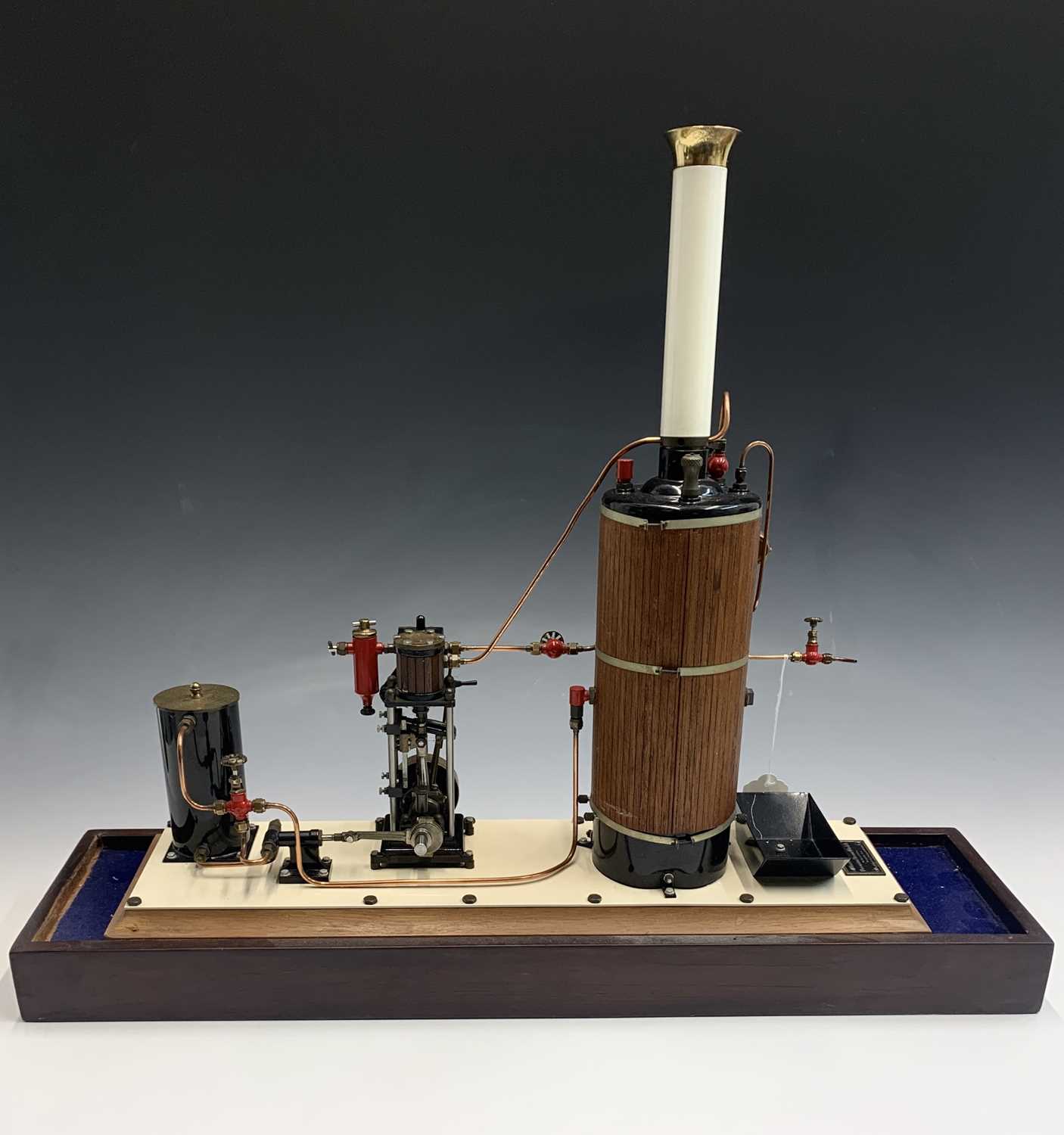 A Maxwell Hemmens of York precision scale model of a vertical marine stem plant, with mahogany - Image 5 of 9