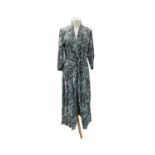 Two long vintage dresses, one wrap around style in silk feel floral fabric, the other in plaid