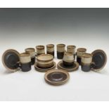 A Newlyn Harbour pottery coffee set, 1960s, comprising of eight cups and saucers, a sugar bowl and