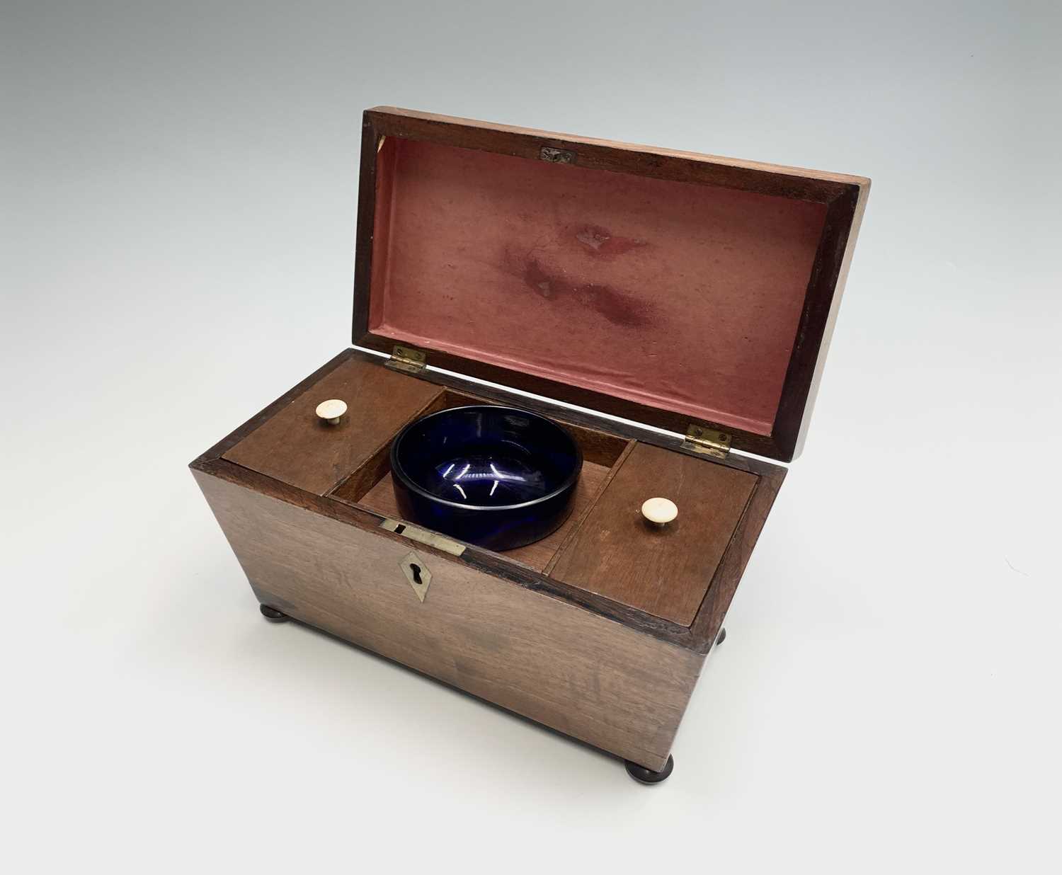 A Regency mahogany tea caddy, the interior with two lidded compartments and aperture for a mixing - Image 3 of 5