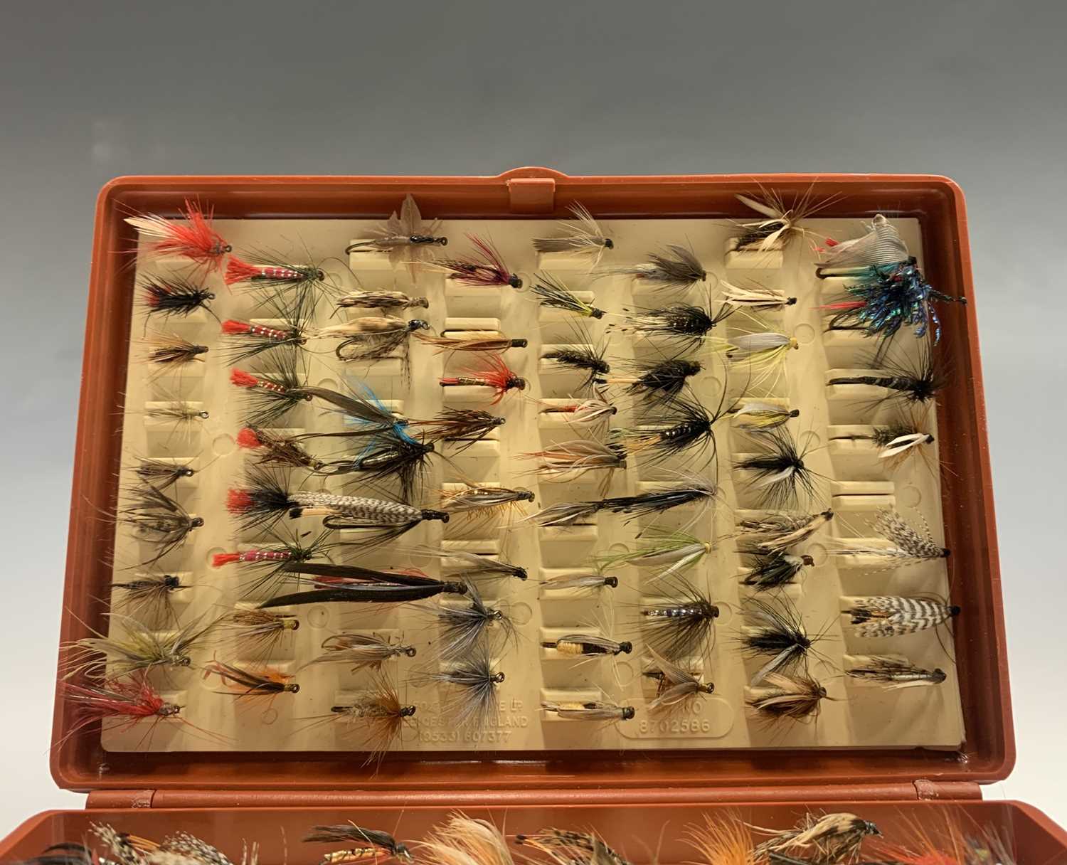 Two boxes of assorted fishing flies and a small quantity of other flies, contained in a mahogany - Image 5 of 8