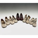 Five pairs of charming 1940s unworn children's leather shoes and boots. Consisting of two pairs of