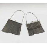 Two rectangular steel mesh knitted handbags, with chain handles, circa 1920s, one lined with kid