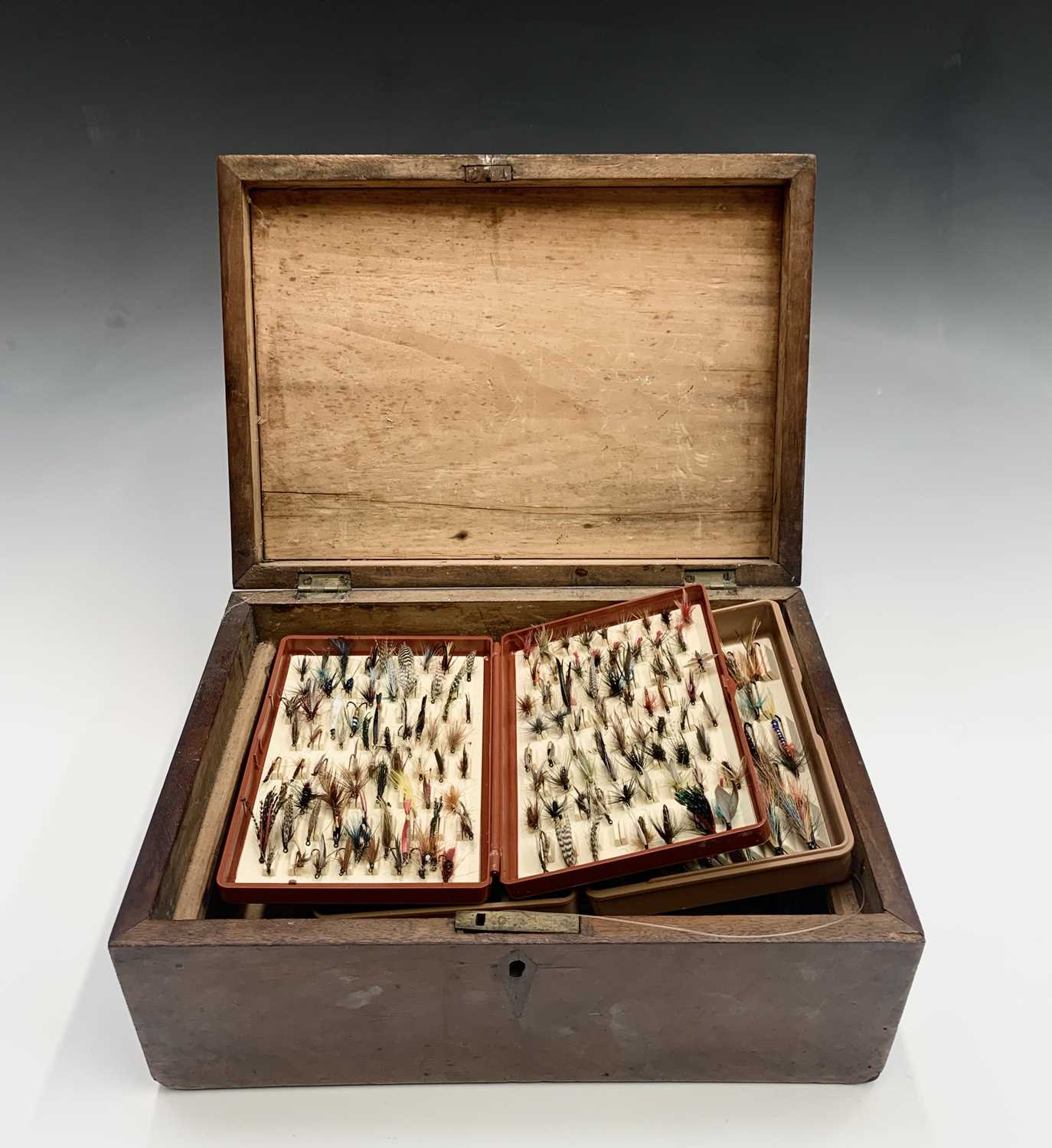 Two boxes of assorted fishing flies and a small quantity of other flies, contained in a mahogany - Image 8 of 8