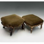 A Victorian walnut footstool, height 20cm, width 34.5cm depth 32cm, together with an early 20th