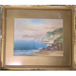 A coastal watercolour 36 x 48cm, a marine watercolour by Hilda Littlewood 1906 17 x 53cm and a