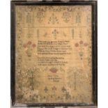 A George III period sampler worked by Mary Cotton, embroidered with verse, trees, flowers and