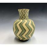 An unusual late Victorian coloured parianware vase, decorated a Zig Zag pattern, Rd No 52702, height